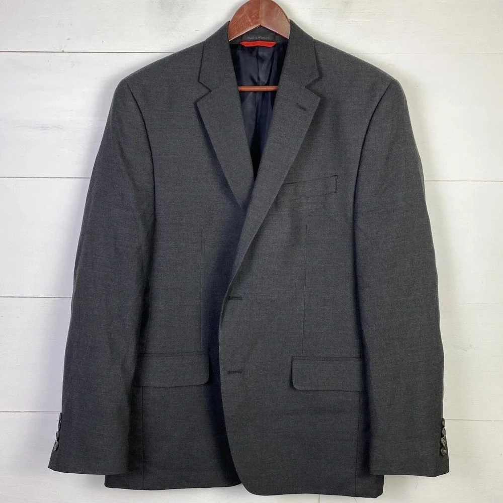David Taylor Blazer Gray 46L Crested Gold Buttons Wool Blend Academia Regency